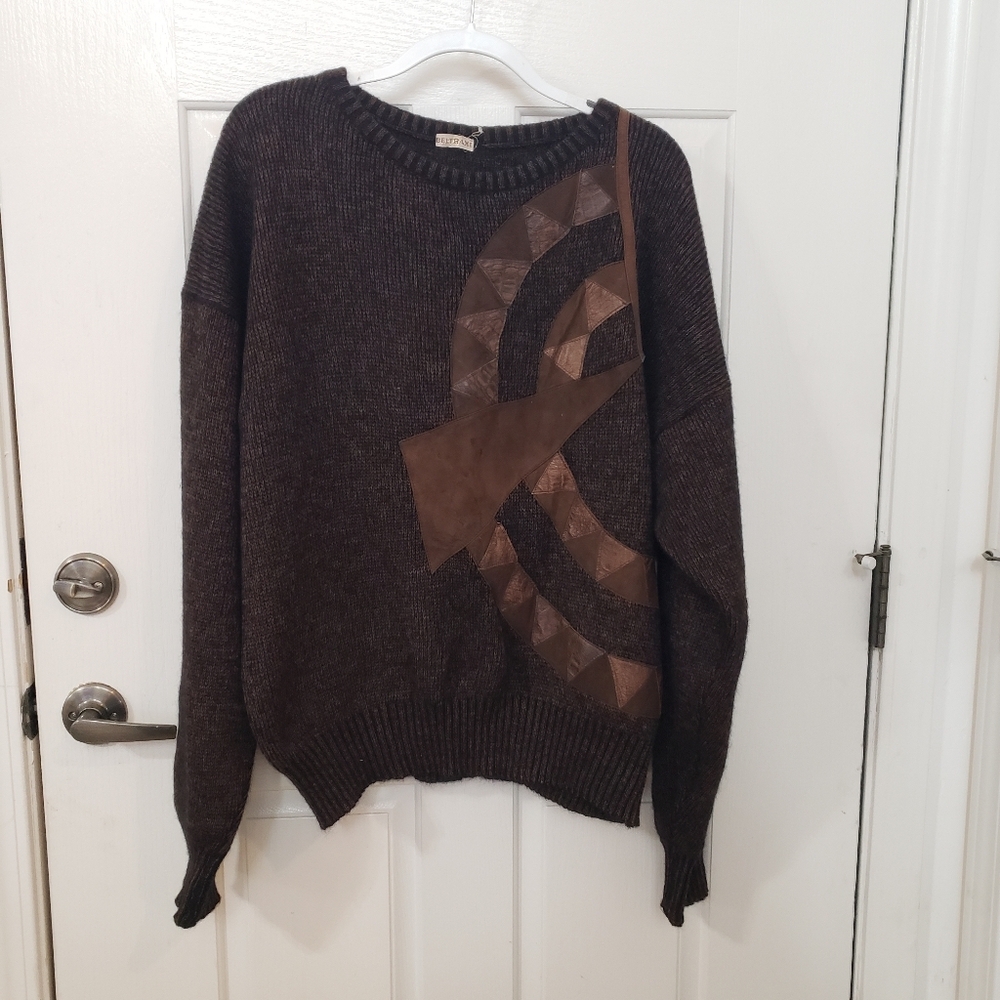 Beltrami Vintage Elegant Dark Brown Sweater with Geometric Design